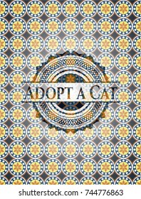 Adopt a Cat arabesque style emblem. arabic decoration.