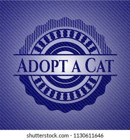 Adopt a Cat badge with denim background