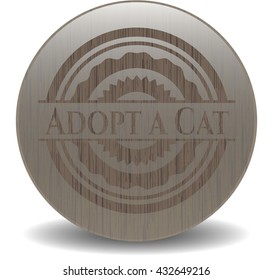 Adopt a Cat badge with wood background