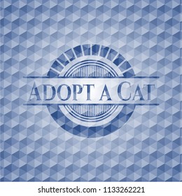 Adopt a Cat blue emblem with geometric background.