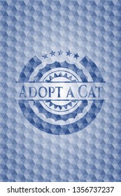 Adopt a Cat blue emblem with geometric pattern background.