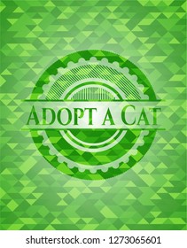 Adopt a Cat green emblem. Mosaic background