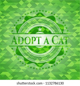 Adopt a Cat green emblem with triangle mosaic background