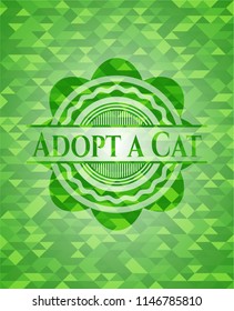 Adopt a Cat green emblem with triangle mosaic background