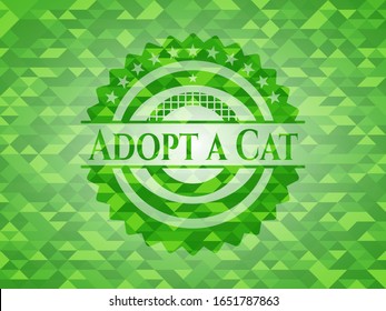 Adopt a Cat green mosaic emblem. Vector Illustration. Detailed.