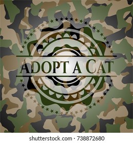 Adopt a Cat on camouflage texture