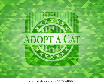 Adopt a Cat realistic green emblem. Mosaic background