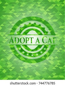 Adopt a Cat realistic green mosaic emblem