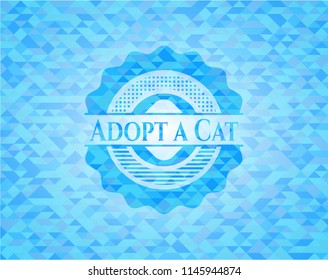 Adopt a Cat realistic sky blue emblem. Mosaic background