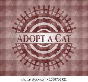 Adopt a Cat red seamless emblem or badge with geometric pattern background.