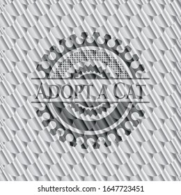 Adopt a Cat silver shiny badge. Scales pattern. Vector Illustration. Detailed.