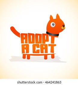 Adopt a Cat, Vector icon lettering with cat shape, adoption concept.