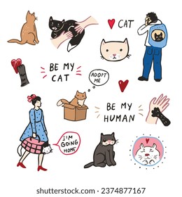 Adopt cat vector illustrations set.