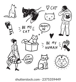 Adopt cat vector illustrations set.