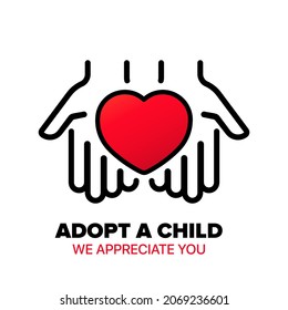 Adopt a child vector illustration. Foster family concept. Vector EPS 10. Isolated on white background.