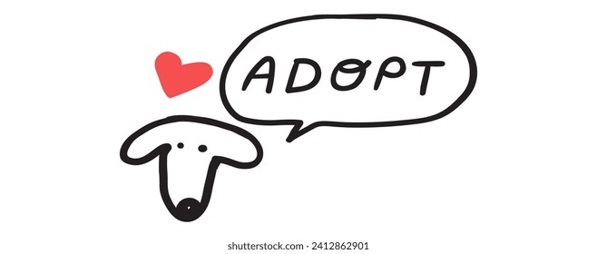 Adoptar. Cara de perro. Ilustración de vector plano dibujada a mano sobre fondo blanco.