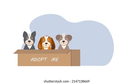 Adopt a dog. Help the homeless animals find a home. Cartoo vector illustration.