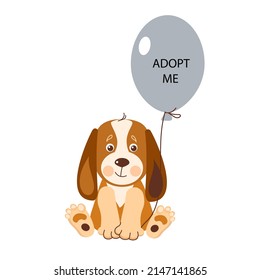 Adopt a dog. Help the homeless animals find a home. Cartoo vector illustration.