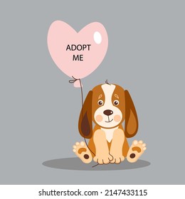 Adopt a dog. Help the homeless animals find a home. Cartoon vector illustration.