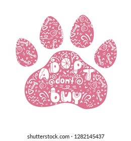 Adopt, don't buy quote. Adoption of pets vector illustration. International Homeless Animals Day.