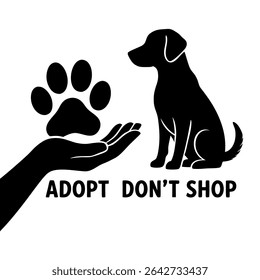 Adopt Don't Shop Animal Rescue Concept With Dog Paw Print Silhouette and Hand Illustration