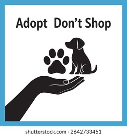 Adopt Dont Shop Illustration Featuring a Dog on a Hand with Dog Paw Vector Graphic