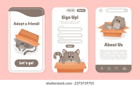 Adopt Friend Card with Funny Cat Domestic Pet Vector Template