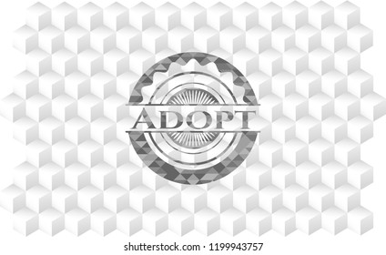Adopt grey badge with geometric cube white background