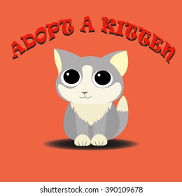 Adopt a kitten, cute cat vector illustration