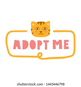 Adopt me. Cat. Badge vector illustration on white background.