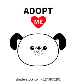 Adopt me. Dont buy. Contour dog round head silhouette. Red heart. Pet adoption. Kawaii animal. Cute cartoon puppy character. Funny baby pooch. Help homeless animal Flat design. White background Vector