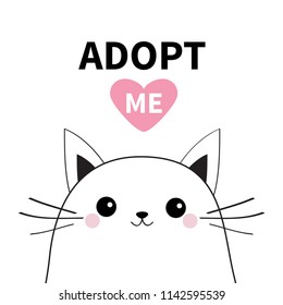 Adopt me. Dont buy. White contour cat face silhouette. Red heart. Pet adoption. Kawaii animal. Cute cartoon kitty character. Funny baby kitten. Help homeless animal Flat design White background Vector