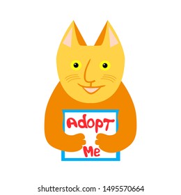 Adopt me - illustration.  Vector homeless cat. Pet for adoption, cartoon element