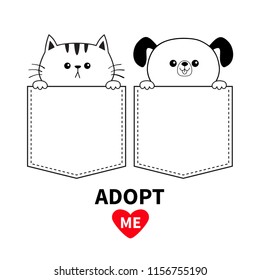 Adopt me. Red heart. Cute cat dog in the pocket. Holding hands paws. Kitten kitty puppy character. Dash line. Pet animal collection. T-shirt design. Baby background Flat design Vector svg