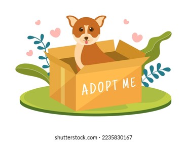 Adopt a Pet From an Animal Shelter in the Form of Cats or Dogs to Care for and Look After in Flat Cartoon Hand Drawn Templates Illustration