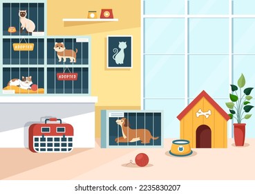 Adopt a Pet From an Animal Shelter in the Form of Cats or Dogs to Care for and Look After in Flat Cartoon Hand Drawn Templates Illustration