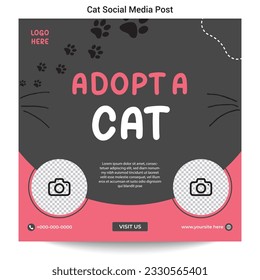 Adopt a pet banner vector template with photo of cat