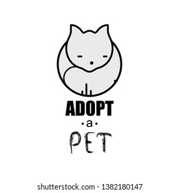 Adopt A Pet design poster with animal and text. Modern design. Lettering. Fashion print for clothes, cards, picture banner for websites. Vector illustration