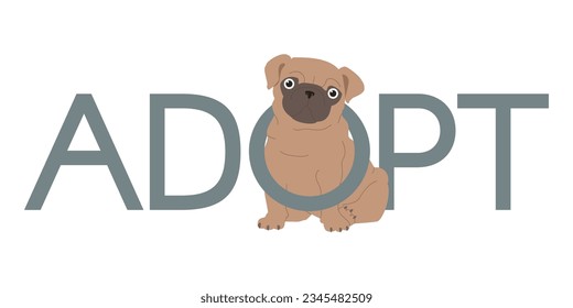 Adopt a pet logo design. Cute dog and slogan. Modern simple illustration.