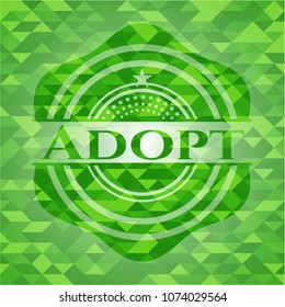 Adopt realistic green emblem. Mosaic background