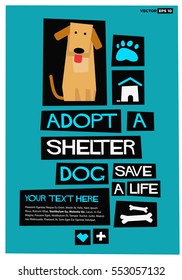 Adopt A Shelter Dog - Save A Life (Flat Style Vector Illustration Poster Design)