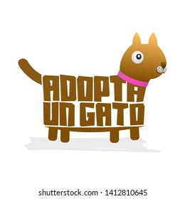 Adopta un Gato, Adopt a Cat spanish text Vector cat shape vector, pet adoption.