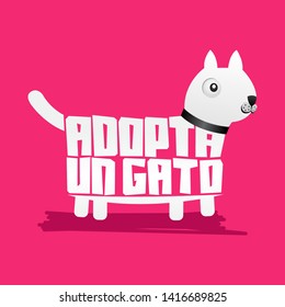 Adopta un Gato, Adopt a Cat spanish text Vector cat shape vector, pet adoption.