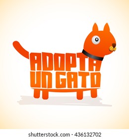 Adopta un Gato - Adopt a Cat spanish text - Vector icon with cat shape, adoption concept.