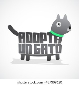 Adopta un Gato - Adopt a Cat spanish text - Vector icon with cat shape, adoption concept.