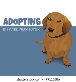 Adopting a pet is better than buying. The motivating poster. Vector realistic illustration of a dog