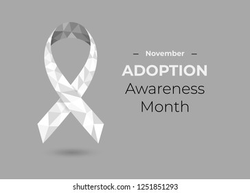 Adoption Awareness Month (November) concept with white awareness ribbon on gray background. Colorful vector illustration for web and printing.