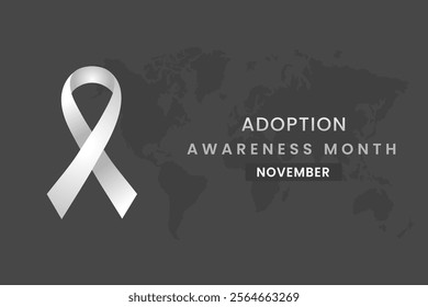 Adoption cancer awareness illustration on Black background with White color ribbon.