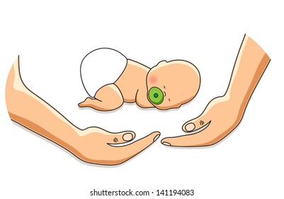 Adoption concept as hands protecting newborn baby