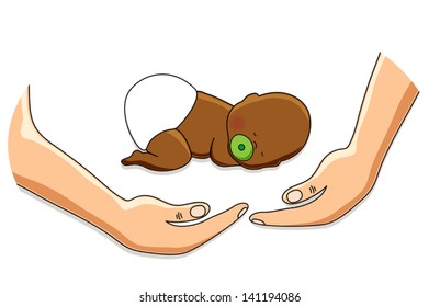 Adoption concept as hands protecting newborn baby